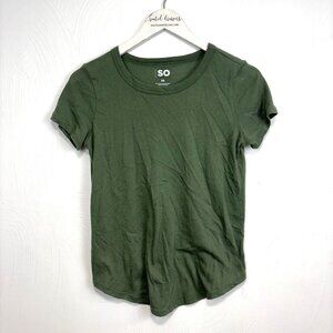 SO Green T-Shirt Short Sleeve Casual Pullover Solid Basic Comfort Womens Size XS